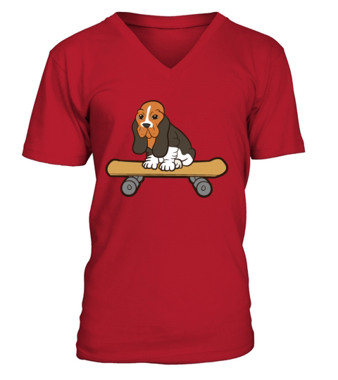 Cute Skateboarding Basset Hound Men's V-Neck T-shirt
