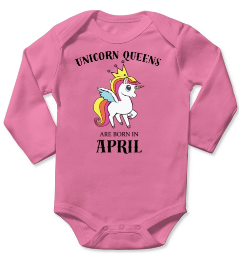 UNICORN QUEENS BORN IN APRIL Long Sleeve Baby One-Piece