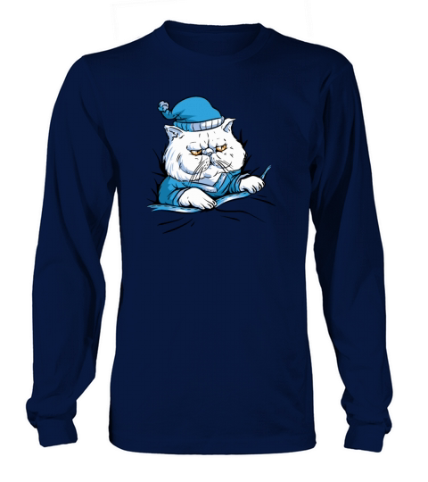 Sleepy and Grumpy Cat in Blue Pajamas and Nightcap Women's Long Sleeve