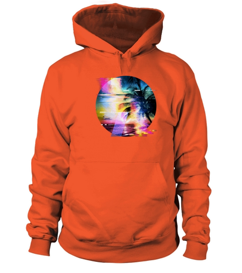 Beach Artistic Tropical Glitch Palm Tree Sunset Women's Hoodie