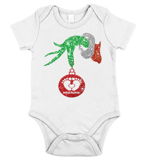 Nurse Grinch hand holding Fabulous NICU Christmas Short Sleeve Baby One-Piece