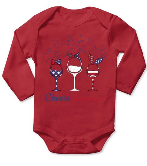 White Blue USA Drinking Wine 4th Of July Gift Idea Long Sleeve Baby One-Piece