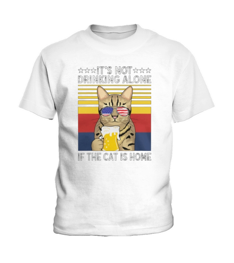 Its not drinking alone if the cat is home vintage Kids T-Shirt