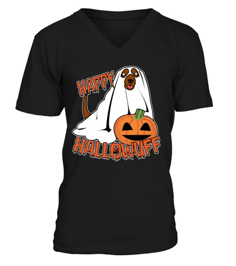 Happy Hallowuff Halloween dog ghost pumpkin Men's V-Neck T-shirt