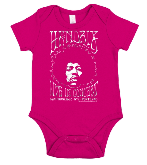 Jimi Hendrix White Outline Live In Concert Graphic T-Shirt Short Sleeve Baby One-Piece