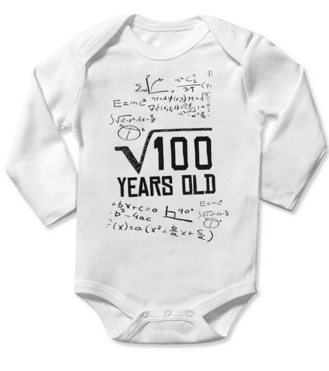 100 Years Old Root 10th Birthday Mathematician Long Sleeve Baby One-Piece