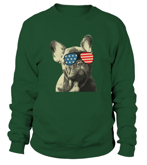 french bulldog american flag sunglasses 4th of july Sweatshirt Unisex
