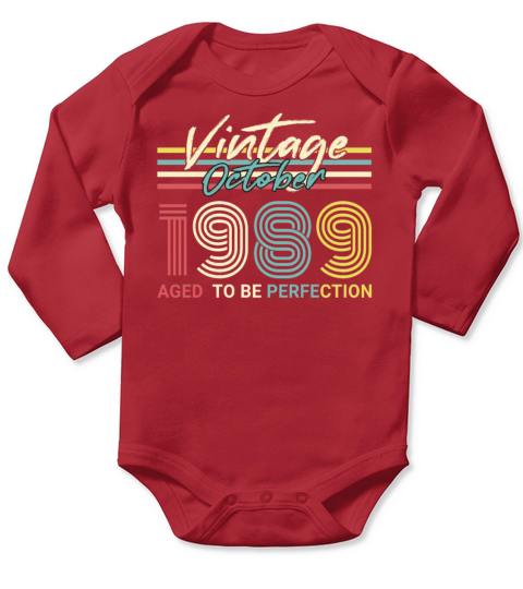 Born 1989 October Vintage Gift Idea Long Sleeve Baby One-Piece