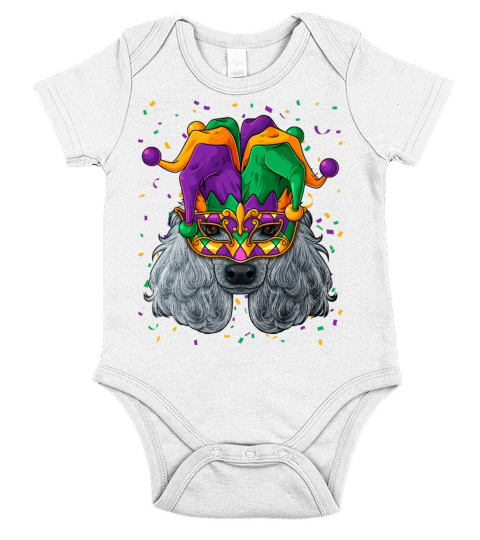 Poodle Mardi Gras Dog Face Carnival Jester Festiva Short Sleeve Baby One-Piece