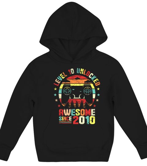 Level 10 Unlocked Awesome Since 2010 10th Bday Kids Hoodie
