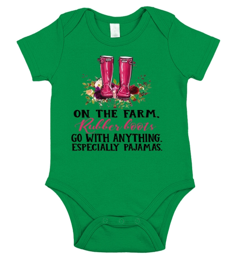On the farm rubber boots go with anything especially pajamas Short Sleeve Baby One-Piece