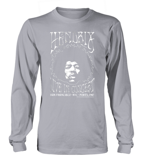 Jimi Hendrix White Outline Live In Concert Graphic T-Shirt Long sleeved Unisex