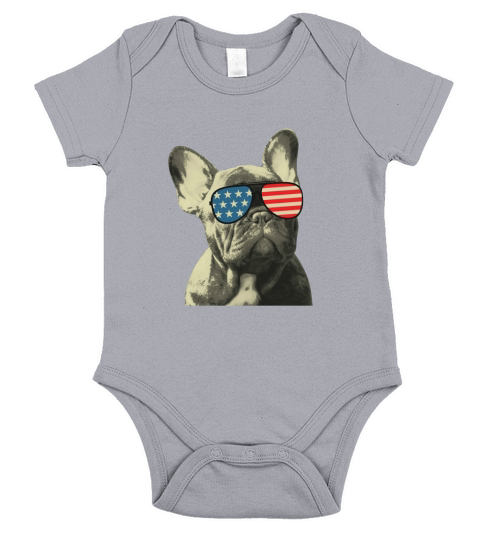 french bulldog american flag sunglasses 4th of july Short Sleeve Baby One-Piece