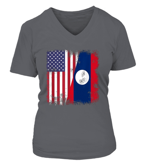 Half Lao Laotian Flag V-neck T-Shirt Woman