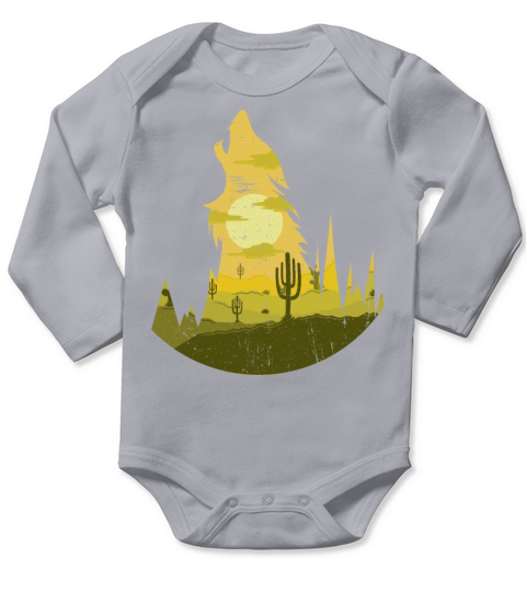 Howling Wolf at Full Moon - Silhouette Long Sleeve Baby One-Piece