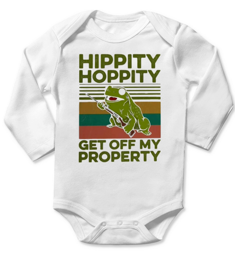 Frog hippity hoppity get off my property vintage retro Long Sleeve Baby One-Piece