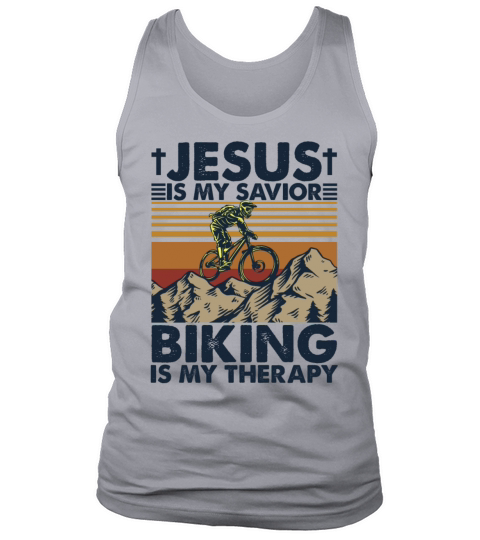 Jesus Is My Savior Biking Is My Therapy Funny Men's Tank Top