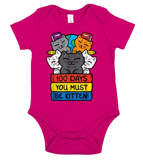 100 Days You Must Be Kitten Cats On Books 100th Short Sleeve Baby One-Piece