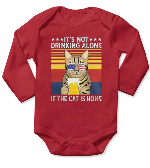 Its not drinking alone if the cat is home vintage Long Sleeve Baby One-Piece