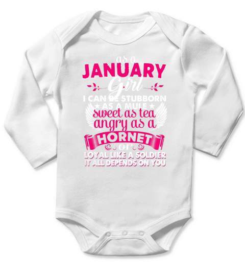 January Girl Stubborn As Mule Sweet As Tea Long Sleeve Baby One-Piece