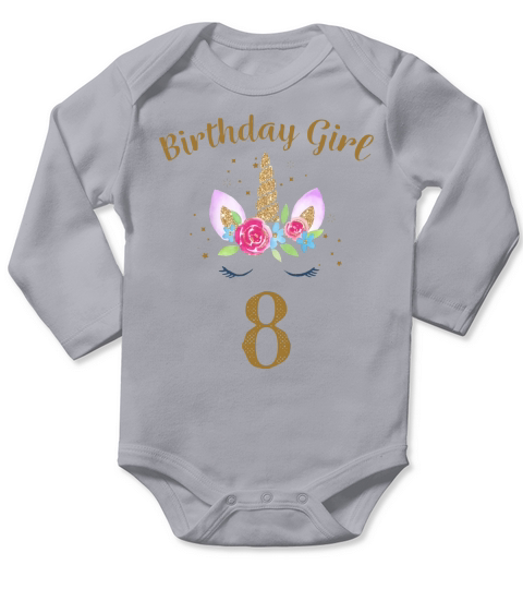 Youth 8th Birthday Girl Unicorn Shirt 8th Birthday Outfit Long Sleeve Baby One-Piece