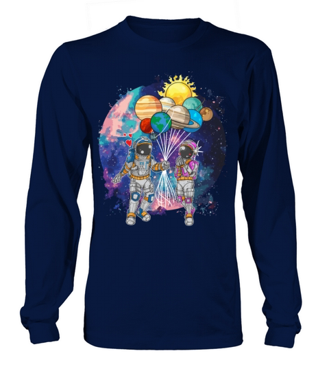 Cute astronaut Couple Planet Balloons Outer Space Women's Long Sleeve