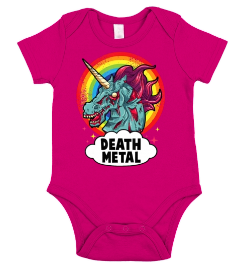 Death Metal Unicorn Rainbow Rocker Emo Zombie Short Sleeve Baby One-Piece