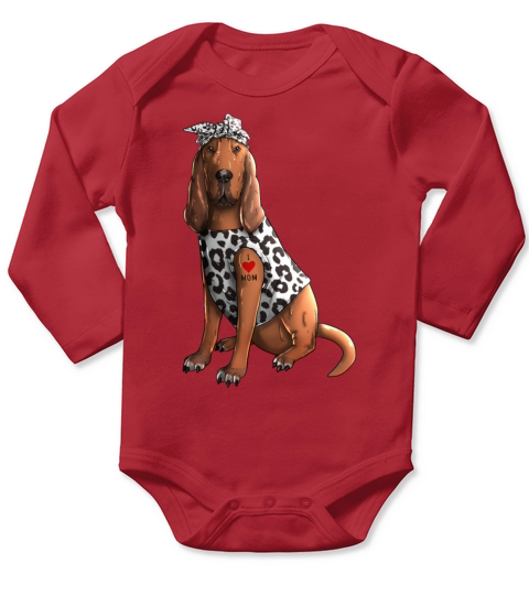I Love Mom Tattoo Bloodhound Dog Long Sleeve Baby One-Piece