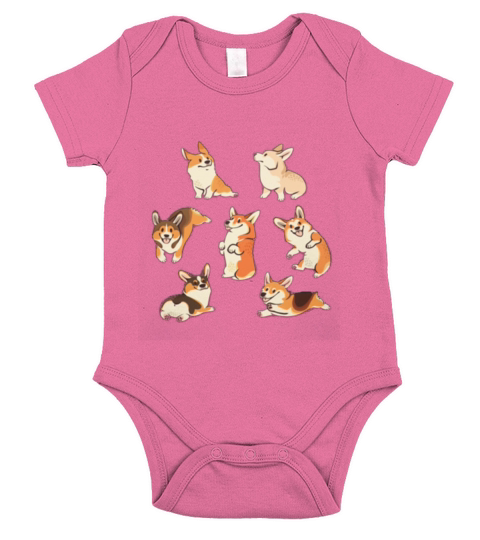 Lovey Corgi in pink Short Sleeve Baby One-Piece