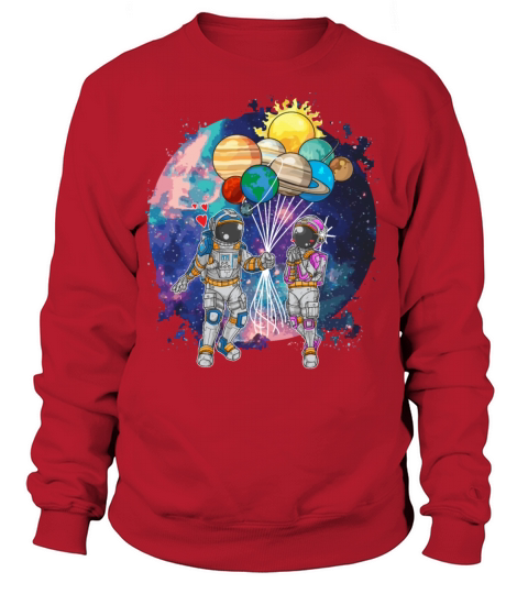 Cute astronaut Couple Planet Balloons Outer Space Women's Sweatshirt