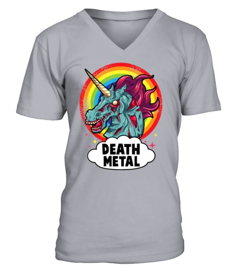 Death Metal Unicorn Rainbow Rocker Emo Zombie V-Neck T-shirt