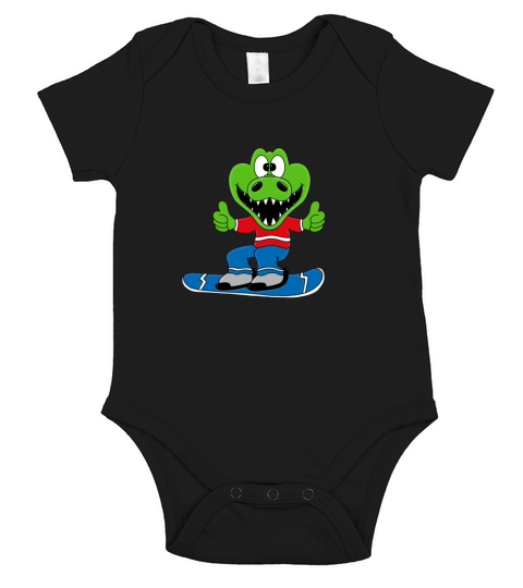Crocodile - Snowboard - Sports - Winter - Fun Short Sleeve Baby One-Piece