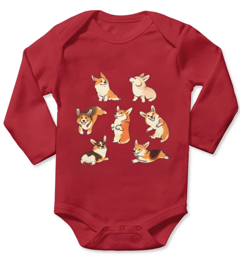 Lovey Corgi in pink Long Sleeve Baby One-Piece