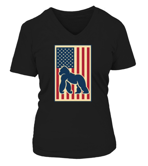 Gorilla Silverback Lover Patriotic USA Flag Women's V-Neck T-shirt