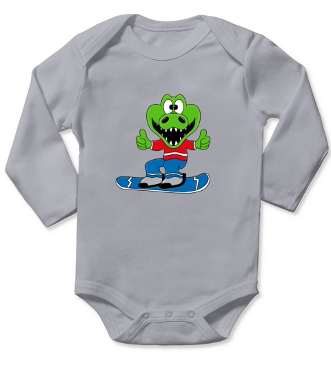 Crocodile - Snowboard - Sports - Winter - Fun Long Sleeve Baby One-Piece