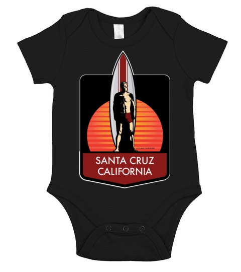 Santa Cruz California Surfer Statue red blk Short Sleeve Baby One-Piece
