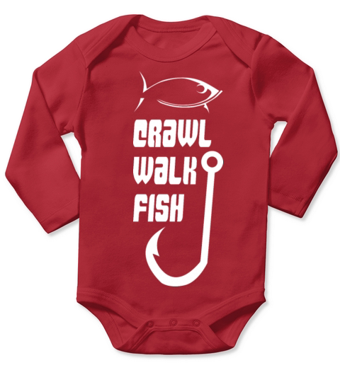 Crawl - walk - fish Fisherman Design Long Sleeve Baby One-Piece