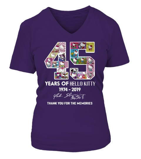 45 years of Hello Kitty 1974 2019 thank you for the memories V-neck T-Shirt Woman
