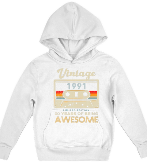 Vintage 1991 Cassette Tape 30 Awesome 30th Birthday Gift Kids Hoodie