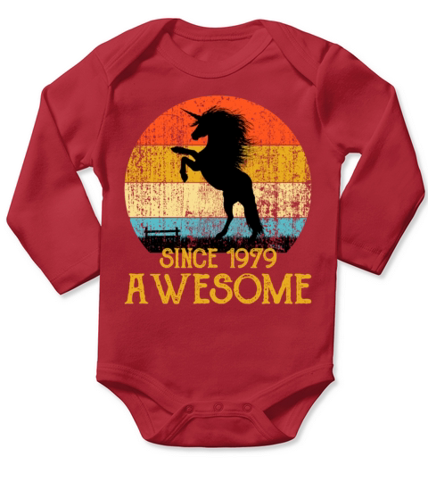 Unicorn Awesome Since 1979 40th Years Old Vintag Long Sleeve Baby One-Piece