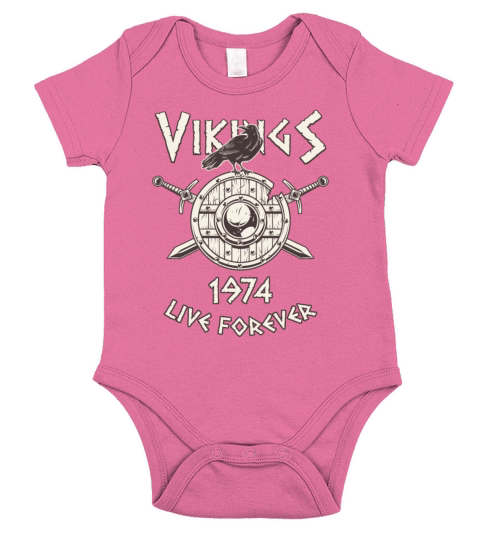 Vikings Live Forever 1974 Norse Birthday Short Sleeve Baby One-Piece