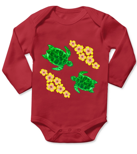 Honu Turtles And Hibiscus Long Sleeve Baby One-Piece