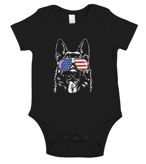 German Shepherd America Flag Sunglasses   dog Short Sleeve Baby One-Piece