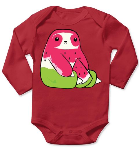Watermelon Watercolor Sloth Long Sleeve Baby One-Piece