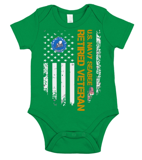 Vintage Usa American Flag Navy Seabee Proud Retire Short Sleeve Baby One-Piece