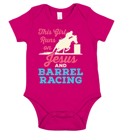 This Girl Runs on Jesus and Barrel Racing Short Sleeve Baby One-Piece