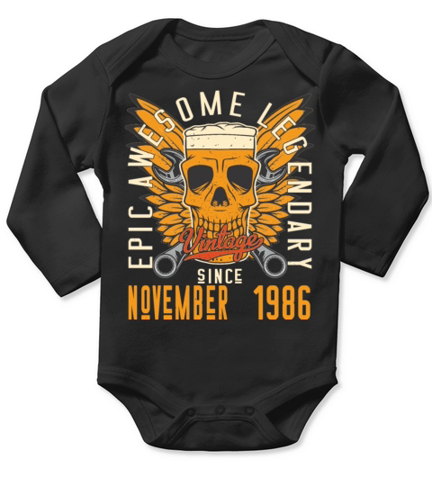 Born in November 1986 vintage birthday Long Sleeve Baby One-Piece