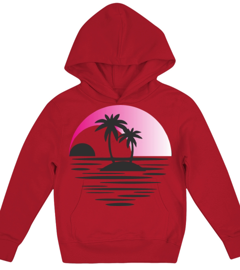 Island with palm trees black pink Kids Hoodie
