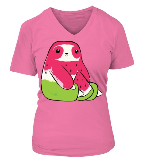 Watermelon Watercolor Sloth Women's V-Neck T-shirt