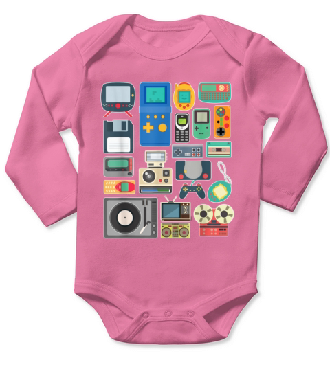 80s 90s Video Game Retro Vintage Classic Arcade Long Sleeve Baby One-Piece